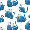 תמונה של בד דגם Cat-I-tude 2 PurrFect Together-Mini Scroll Cats White/Blue עם סגנון דוגמה מקטגורית בעלי חיים וטבע ובעל צבע כחול, לבן