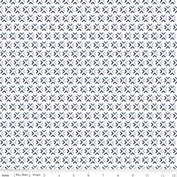 תמונה של בד דגם Blue Stitch Trellis White עם סגנון דוגמה מקטגורית גיאומטרי ומופשט ובעל צבע White