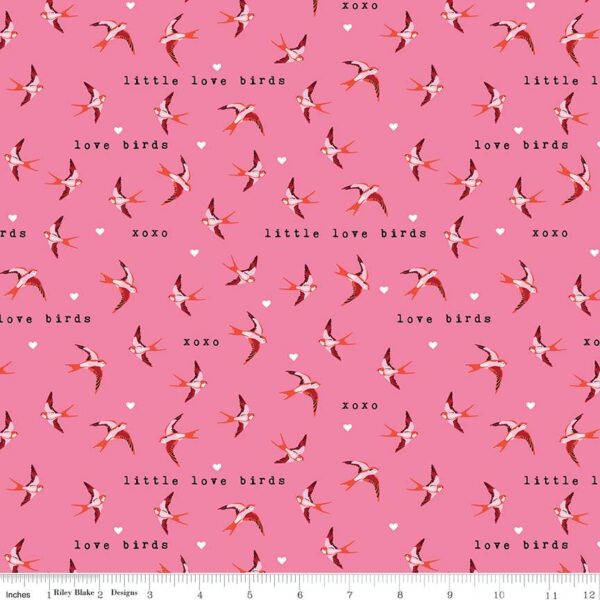 תמונה של בד דגם Sending Love Birds Pink עם סגנון דוגמה מקטגורית בעלי חיים וטבע ובעל צבע Pink