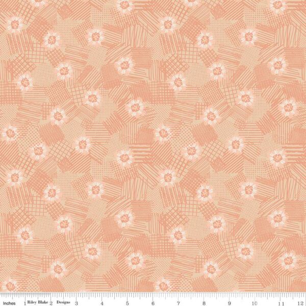 תמונה של בד דגם Meadow Lane Scribbled Floral Melon עם סגנון דוגמה מקטגורית פרחוני ובעל צבע Melon