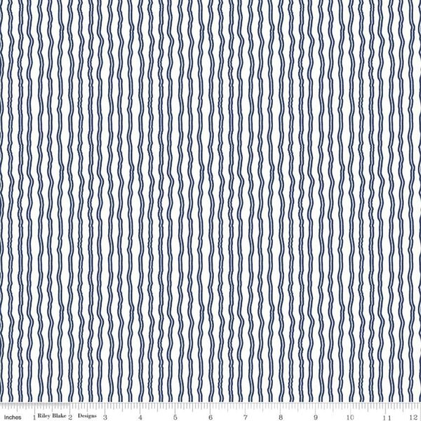 תמונה של בד דגם Hungry Animal Alphabet Wavy Stripe Blue עם סגנון דוגמה מקטגורית פסים ובעל צבע Blue