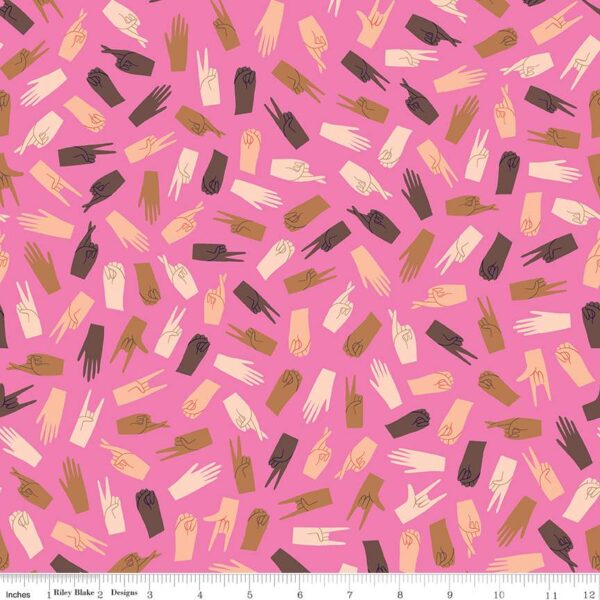 תמונה של בד דגם Hand In Hand Girl Signs Pink עם סגנון דוגמה מקטגורית אנשים ודמויות ובעל צבע Pink