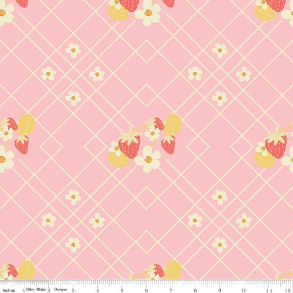 תמונה של בד דגם Strawberry Jam Lattice Pink עם סגנון דוגמה מקטגורית אוכל ובעל צבע Pink
