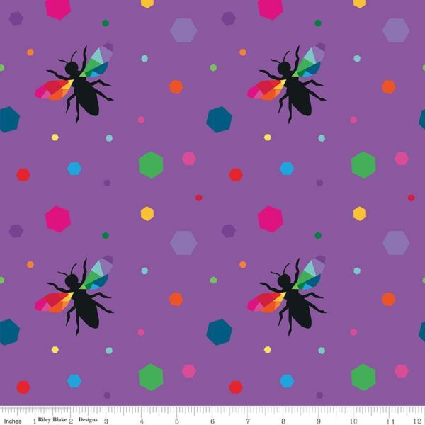 תמונה של בד דגם Create Hexie Bees Purple עם סגנון דוגמה מקטגורית בעלי חיים וטבע ובעל צבע Purple